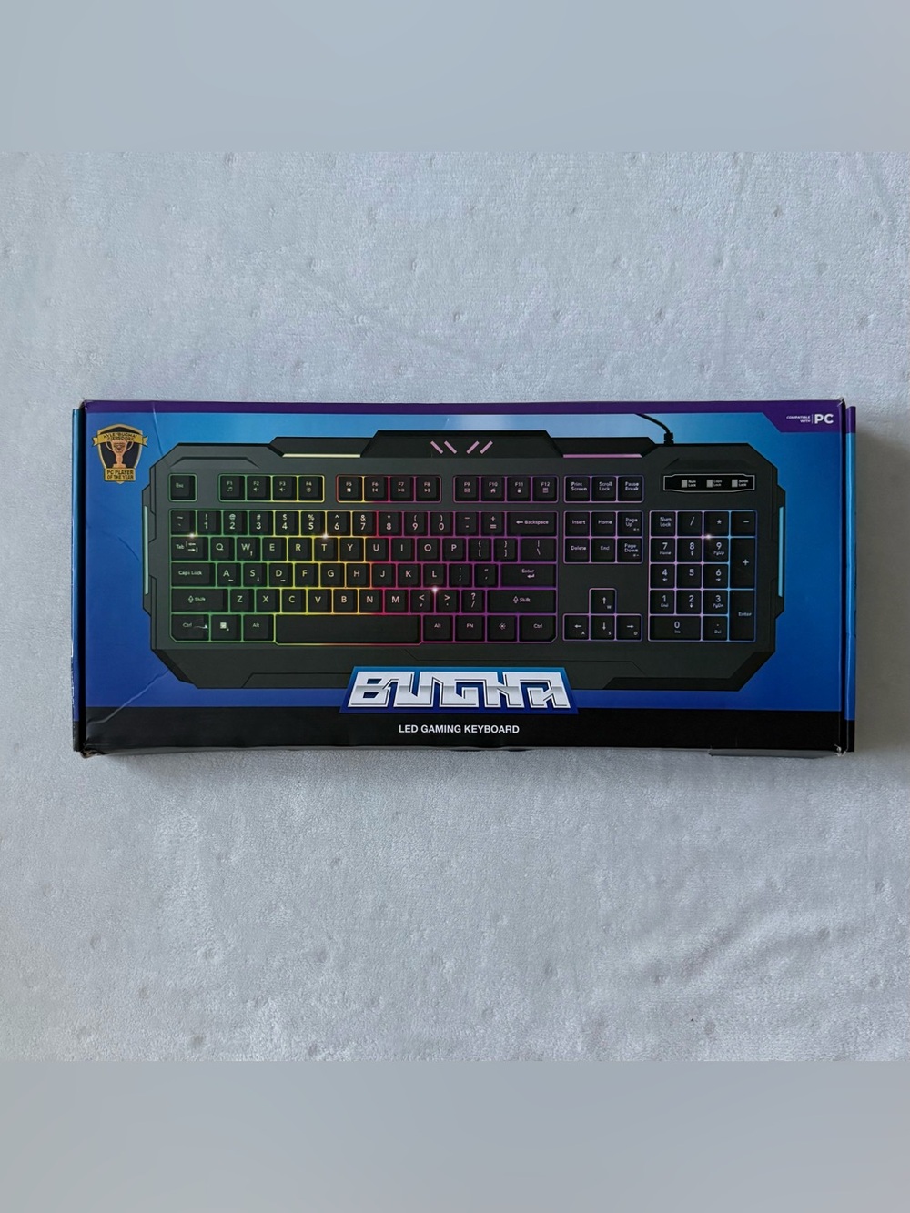 Bugha RGB LED Gaming Keyboard USB Wired Ergonomic Full Size PC Backlit Keyboard